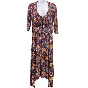 Anthropologie Maeve Floral Dress Purple Boho Fall Botanical Long Sleeve Midi